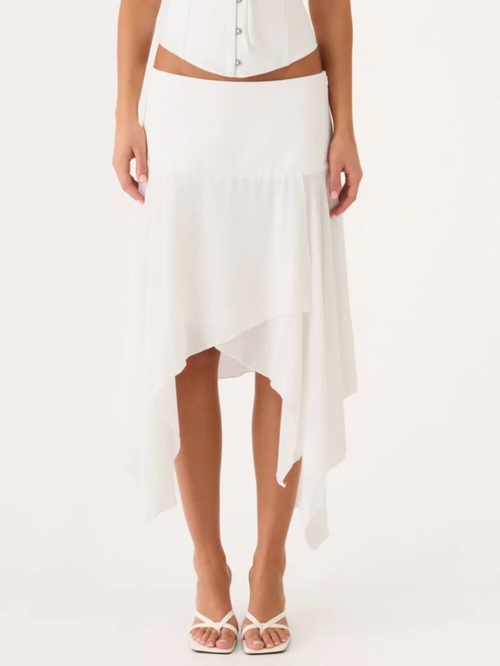 NWT Peppermayo White Asymmetrical Layered Handkerchief Midi Skirt XS - Picture 2 of 7